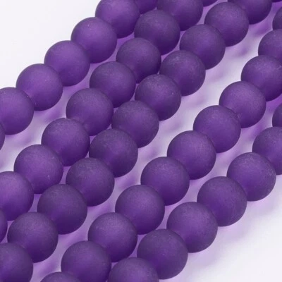 Frosted Glass Round Purple Beads 10mm Jewellery Making - 1 Strand (Approx 80pcs) - Image 1 of 4