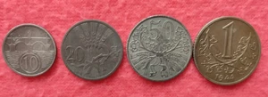 Böhmen & Mähren Lot 4 verschiedene Münzen 10 Heller-1 Krone (1941-1944) - Bild 1 von 2
