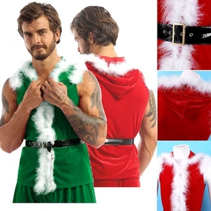 Men's Christmas Velvet Hooded Coat with Leather Waistband Santa Claus Costume - Picture 1 of 25