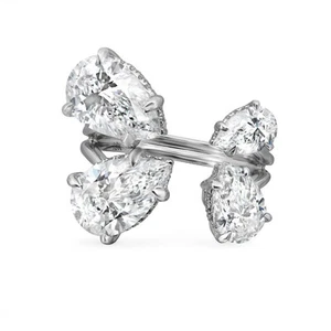 Pear Shape Lab Grown Diamond Hidden Halo Cocktail Ring 18K White Gold 6.08Cttw - Picture 1 of 5