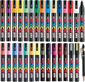 Uni Mitsubishi Paint Marker Bundle Set Marking Pen Medium Point 29 Colours - Picture 1 of 6