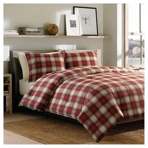 Eddie Bauer Home Navigation Red Plaid Twin Reversible Comforter Mini Set - Picture 1 of 14