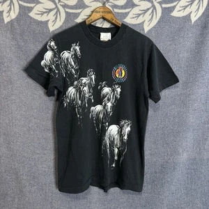 Vtg 90s Wild Horse Saloon AOP T Shirt M Black Nashville Graphic Single Stitch - Picture 1 of 6