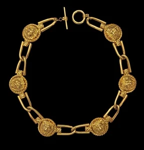 Anne Klein Signatur goldfarben 6 Löwenkopf Kette Glieder Halsband Halskette 17" L - Bild 1 von 3
