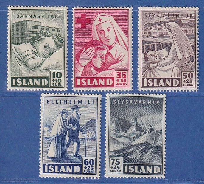 Islandia 1949 asociaciones benéficas Mi.-Nr. 254-258 juego compl. **  - Imagen 1 de 1