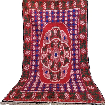 Vintage Moroccan Berber Wool Rug 6x3 Handmade Floral Medallion 40 Years Old - Image 1 of 4