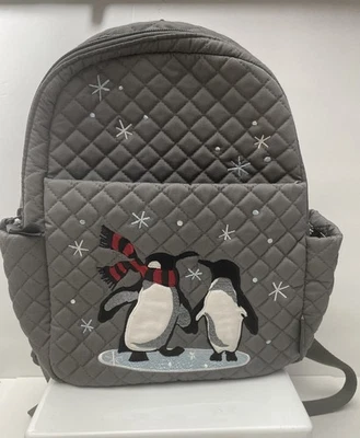 Mochila VERA BRADLEY pequena par de pinguins cinza colcha algodão em excelente estado usado 12” X 11” - Imagem 1 de 4