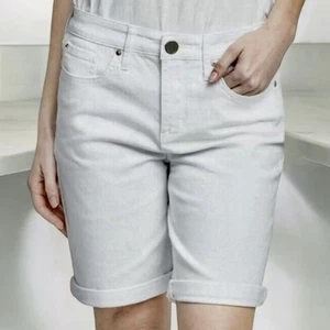 Seven7 White Denim Jean Shorts Women’s 16 Cotton Stretch Mid Rise 10” Inseam - Picture 1 of 10