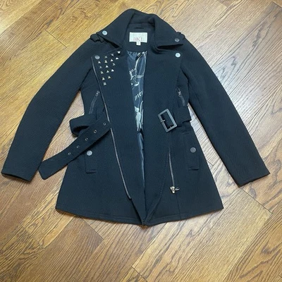 Chaqueta de moto BKE (hebilla) asimétrica mezcla de lana caprichosa gótica talla mediana negra Foto 1 de 4