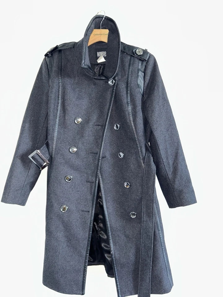 Abrigo Monroe And Main Talla XL Abrigo Guisante Chaqueta Negra Mujer’s Parka Mezcla Lana Foto 1 de 4