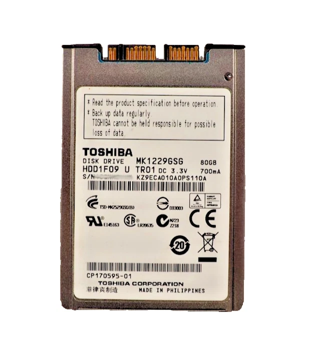 Toshiba MK1229GSG 80GB HDD1F09 5400RPM 1.8" Hard Drive HDD IBM 300x DELL XT1 - Image 1 of 4