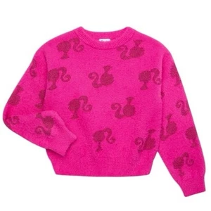 Barbie Girls Metallic Lurex Pink Super Soft Crewneck Sweater, Size Medium 7/8 - Picture 1 of 8
