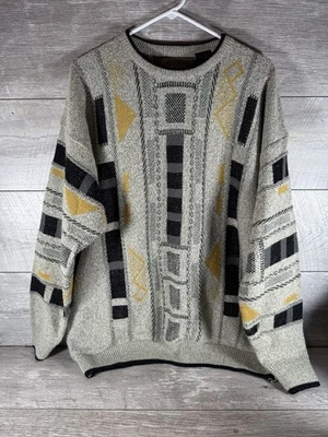 VTG LE TIGRE Geometric Pattern Gray Men’s Knit Sweater - Image 1 of 4