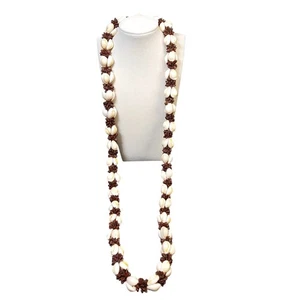 Hilo Hatties Necklace Brown Seed Pod Cowrie Shell Clusters Bead Strand 18" Vtg - Picture 1 of 3
