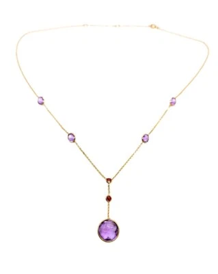 Collar Amatista y Granate 18" con Lariat de 1,5 Pulgadas de Largo, Oro Amarillo 14K Foto 1 de 3