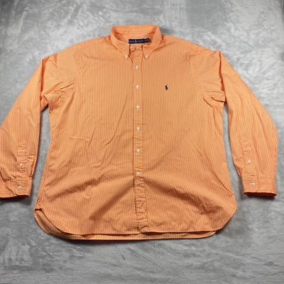 Camisa Ralph Lauren Para Hombres 18 Camisa de Vestir Naranja Mangas Largas Botones Cuadros Foto 1 de 4