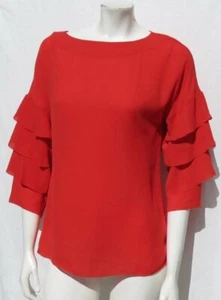 NEU BANANA REPUBLIC rot seidig Chiffon Stufenärmel Bluse Top Gr. US XS MUSTER - Bild 1 von 5