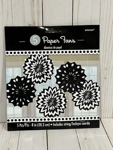 Chevron Polka Dot Modern Mottoparty Dekoration Papierfächer Schwarz und Weiß Neu - Bild 1 von 2
