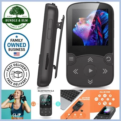 64GB MP3 Player with Clip Bluetooth 5.3 Lossless Sound FM Radio Voice Recorder - Image 1 of 4