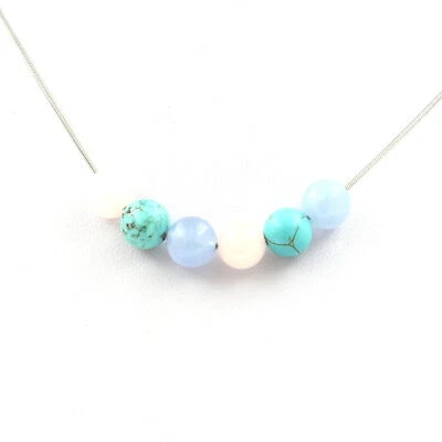 Halskette Perlen Rosenquarz + Aquamarin + Howlite Türkis 8 Mm. Halskette Fem - Bild 1 von 4