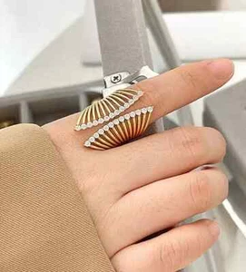 Statement Ring Long Large Wide Sparkly CZ Open Thick Chunky Modern Gold Silver - Picture 1 of 8