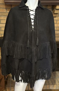 Talitha Black Suede Fringed Poncho NWT $1973 One Size - Picture 1 of 8