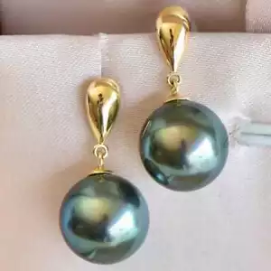 16MM Peacock Blue Shell Pearl Earrings 18K Clip-on Silver Wedding Unisex - Picture 1 of 5