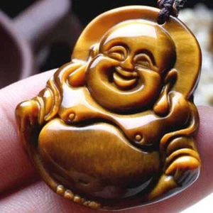 Natural Tiger's eye Carved Maitreya Lucky Pendant Meditation Chain Easter Cuff - Picture 1 of 4