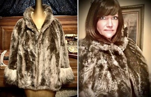 60’s Vintage Stole Faux Vegan Fur Cape Shawl Satin Stole Capelet Coat Sexy Top L - Picture 1 of 12