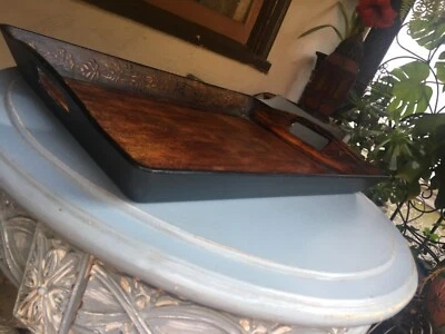 Bandeja para servir XLarge Better Homes & Garden rústica marrón oscuro acabado madera DE COLECCIÓN Foto 1 de 3