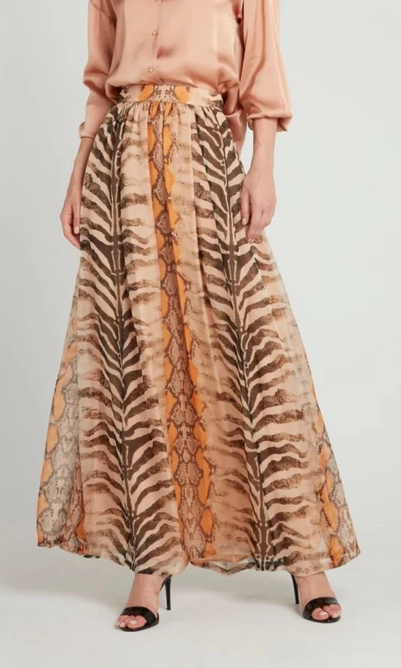 Falda Larga Just Cavalli Beige Estampado Animal Seda Maxi $871, Talla 38 o XS, ¡NUEVA CON ETIQUETAS! Foto 1 de 4