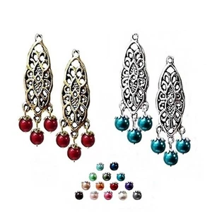 Earrings filigree chandelier with pearls, COLOR CHOICE and clip on or pierced - Picture 1 of 16
