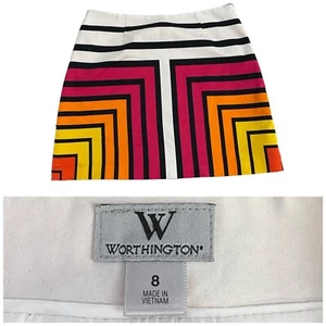 Falda Worthington Mujer Talla 8 Geométrica Rosa Naranja Negocios Oficina Carrera - Imagen 1 de 11