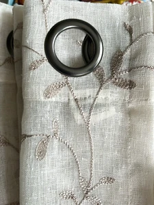 2 Linden Street Brooke Embroidered Sheer Grommet Curtain Panel Beige Tan 50 X 84 - Picture 1 of 3