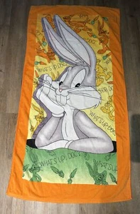 Vintage Beach Towel Bugs Bunny Looney Tunes orange “What’s Up Doc?” saying 56x29 - Picture 1 of 5