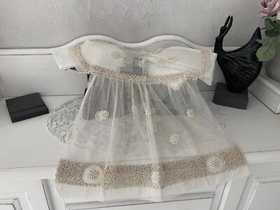 Linge Ancien Robe+bonnet De Baptême Tulle Richement Brodé 1800/1900 Napoleon lll - Photo 1/4