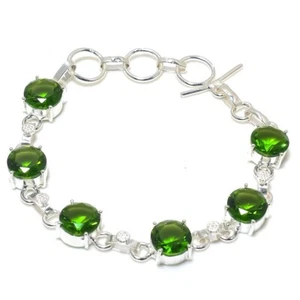Green Peridot Gemstone Handmade 925 Sterling Silver Jewelry Bracelet Sz 7-8" - Picture 1 of 1