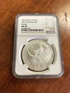 2021 The Queen's Virtues St. Helena £1 Victory Silver Coin NGC MS70 - Picture 1 of 2
