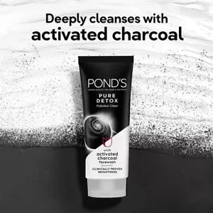 POND'S Pure Detox Face Wash 100g, Daily Exfoliating Brightening Cleanser Charcol - Picture 1 of 9