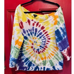 Torrid 2 (2X 18/20) Tie Dye Rainbow Pride Off Shoulder French Terry Sweatshirt - Picture 1 of 3