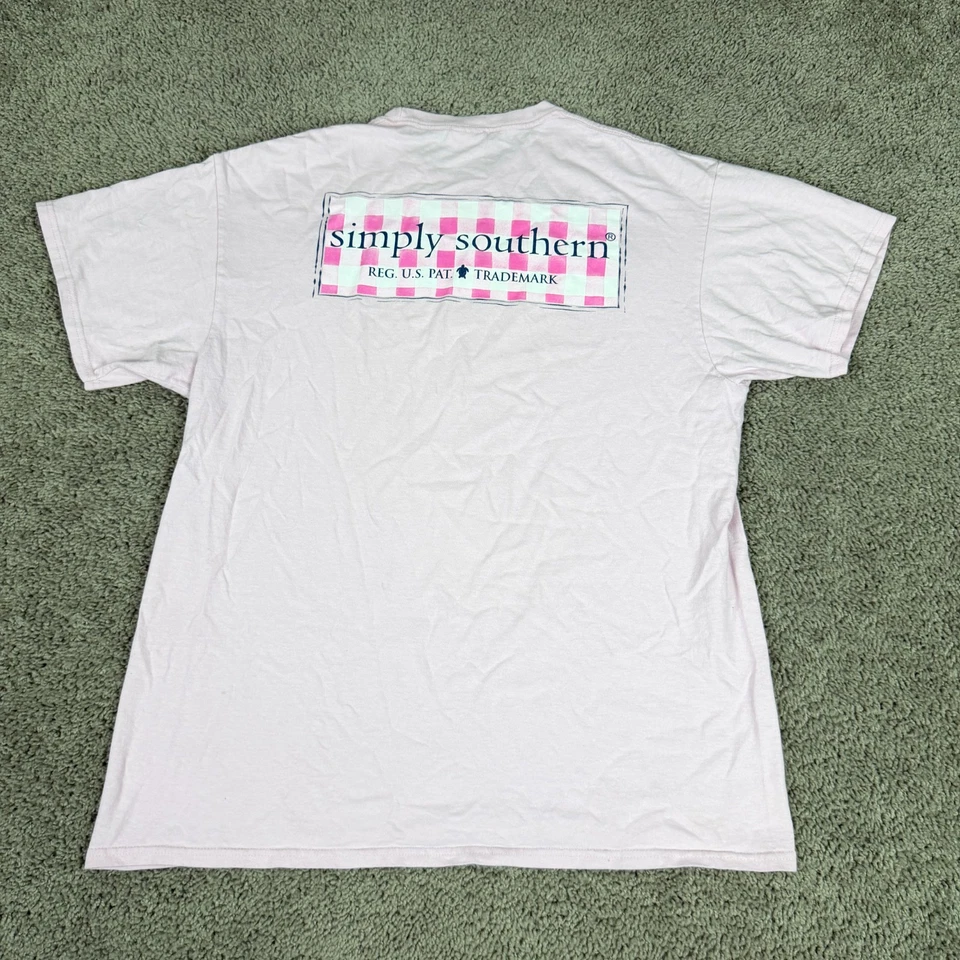 Camisa Simply Southern Feminina Grande Rosa Branca Piquenique Xadrez Tartaruga Preppy - Imagem 1 de 4