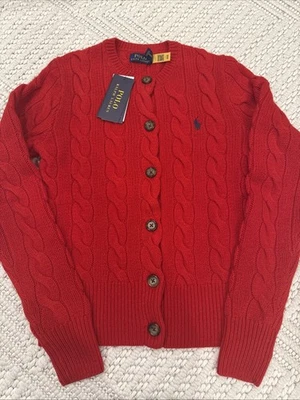 Polo Ralph Lauren размер XS вязаный шерстяной кашемировый кардиган с круглым вырезом джемпер красный - Изображение 1 из 4