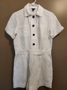 Womens Ann Taylor Loft Ivory Linen Rayon Button Romper Size 2 - Picture 1 of 5