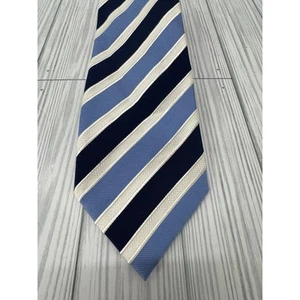 Donald J. Trump Signature Tie Blue Black White Stripe 100% Silk Necktie - Picture 1 of 5