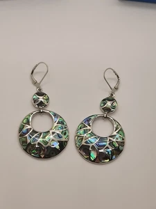 Pendientes colgantes PCF723 estilo Pacífico con incrustaciones de plata esterlina con con concha de abulón nuevos en caja - Imagen 1 de 8
