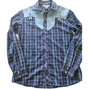 Vtg Prior Stage West Western Shirt Sz S Pearl Snap Plaid Ribbon Trim Rodeo USA - Picture 1 of 9