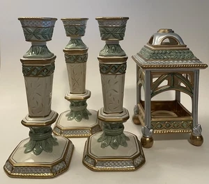 Fitz & Floyd Gregorian Collection 3er Set hohe Kerzenständer & 1 Windlichtkerze - Bild 1 von 15