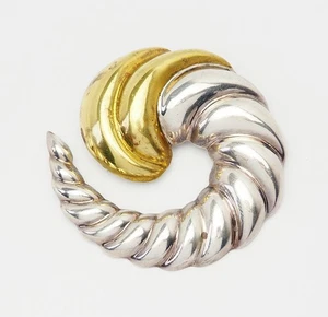 Stunning large swirl sterling silver and brass detail modern brooch pin by Laton - Picture 1 of 3