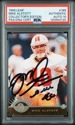 1996 Leaf #185 Mike Alstott Autograph ROOKIE Card PSA 10 RARE Pop 1 Buccaneers - Image 1 of 2