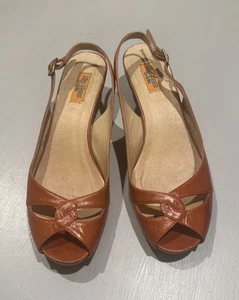 Miz Mooz Carmel Orange Leather Slingback Wedge  Sandals EU 36 US 5.5-6 - Picture 1 of 7